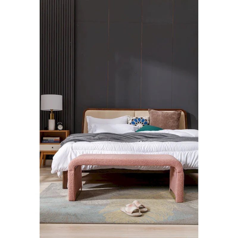 New Boucle Fabric Ottoman Footstool Bedroom Bench Shoe Bench With Gold Metal Legs