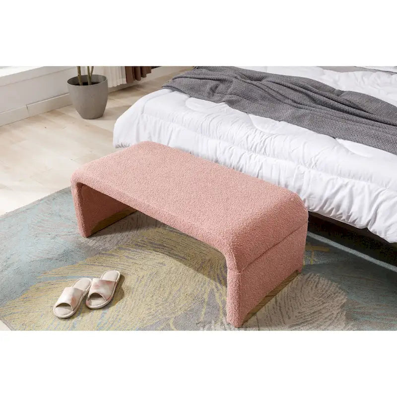 New Boucle Fabric Ottoman Footstool Bedroom Bench Shoe Bench With Gold Metal Legs