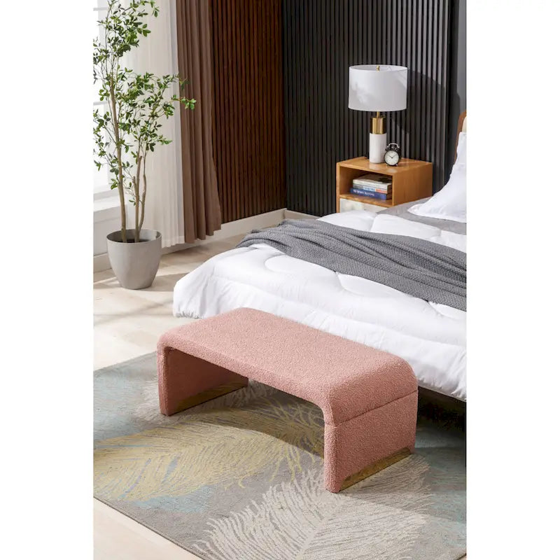 New Boucle Fabric Ottoman Footstool Bedroom Bench Shoe Bench With Gold Metal Legs