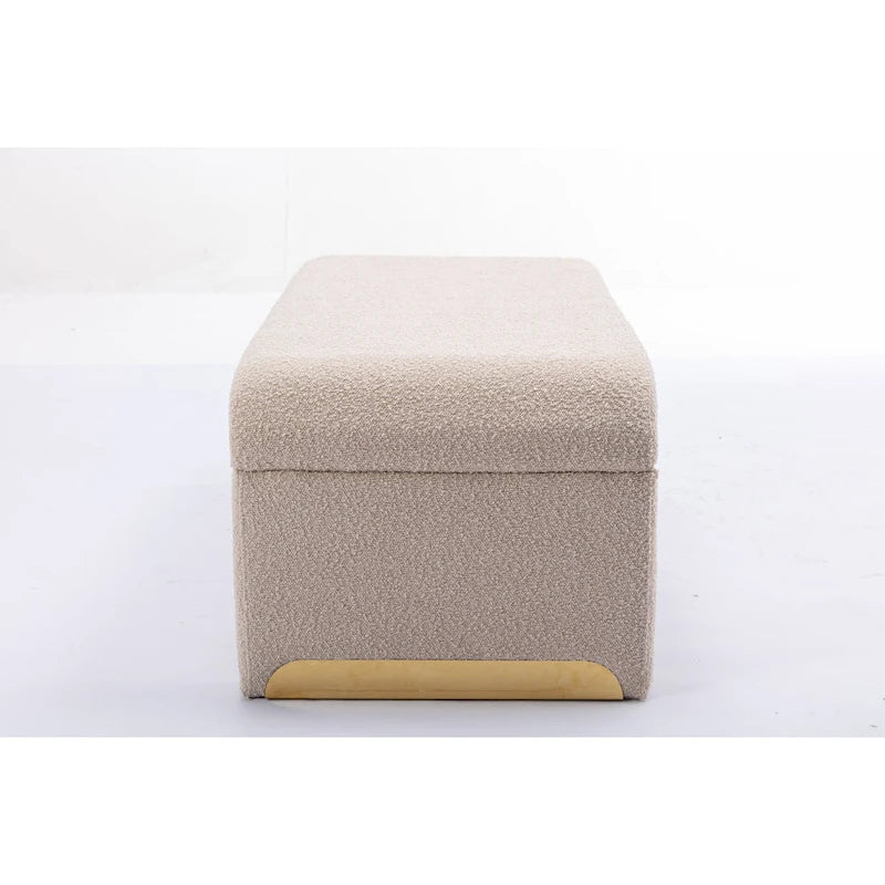 New Boucle Fabric Ottoman Footstool Bedroom Bench Shoe Bench With Gold Metal Legs