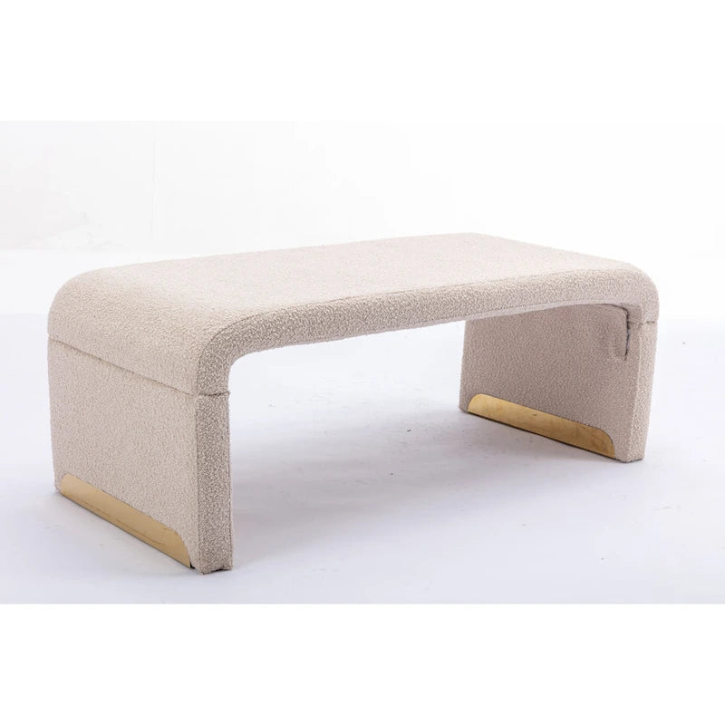 New Boucle Fabric Ottoman Footstool Bedroom Bench Shoe Bench With Gold Metal Legs