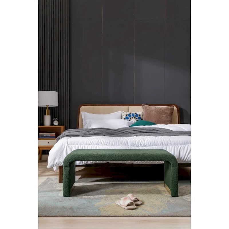 New Boucle Fabric Ottoman Footstool Bedroom Bench Shoe Bench With Gold Metal Legs