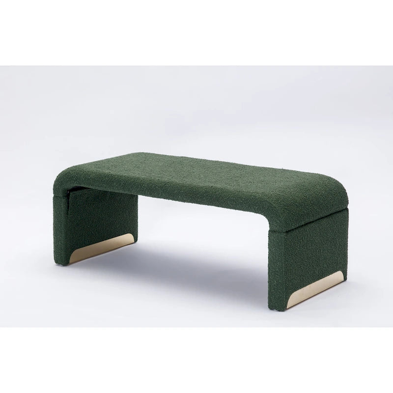 New Boucle Fabric Ottoman Footstool Bedroom Bench Shoe Bench With Gold Metal Legs