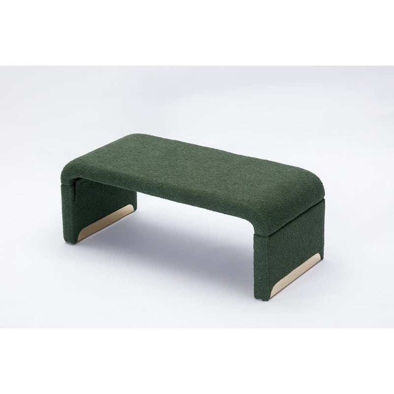 New Boucle Fabric Ottoman Footstool Bedroom Bench Shoe Bench With Gold Metal Legs
