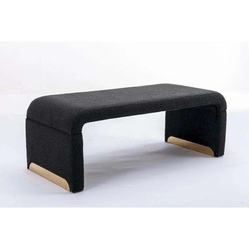 New Boucle Fabric Ottoman Footstool Bedroom Bench Shoe Bench With Gold Metal Legs