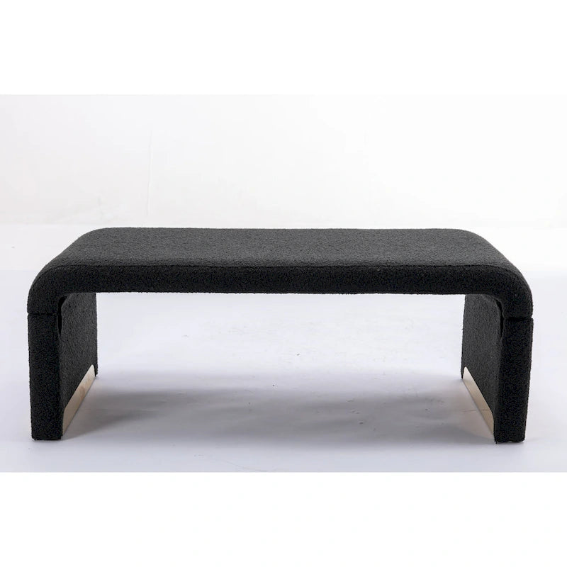 New Boucle Fabric Ottoman Footstool Bedroom Bench Shoe Bench With Gold Metal Legs