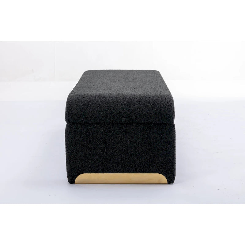 New Boucle Fabric Ottoman Footstool Bedroom Bench Shoe Bench With Gold Metal Legs