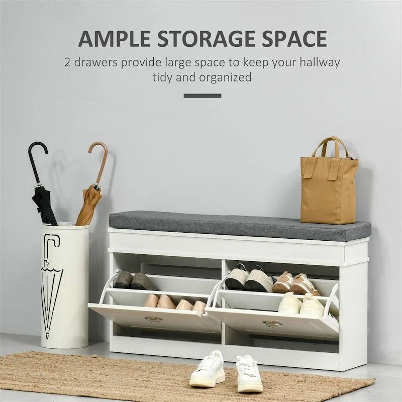 Modern Shoe Rack Bench with Drawers and Adjustable Shelf