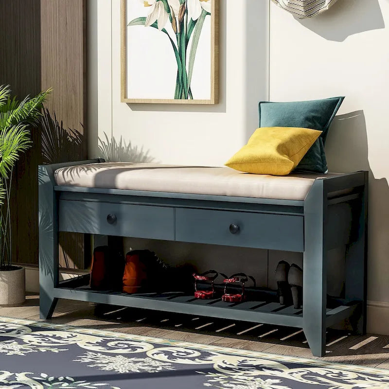 Modern Multipurpose Entryway Storage Bench With Upholstered Seat and Drawers