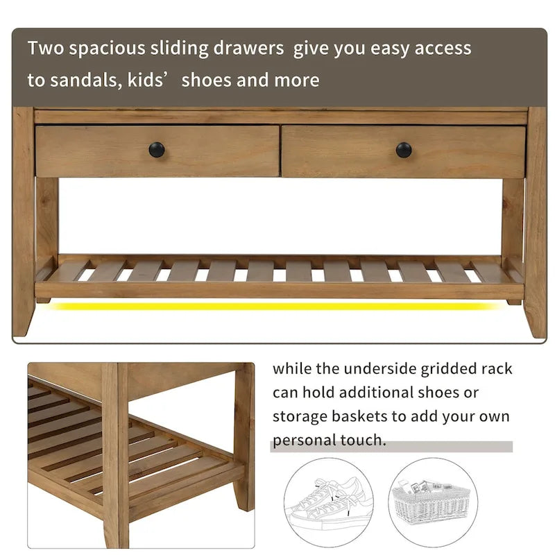 Modern Multipurpose Entryway Storage Bench With Upholstered Seat and Drawers
