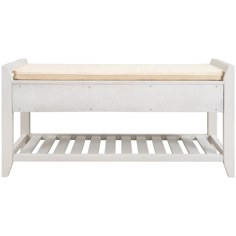 Modern Multipurpose Entryway Storage Bench With Upholstered Seat and Drawers
