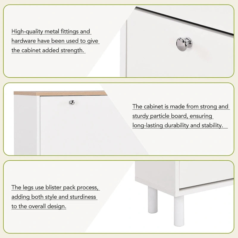 Shoe Cabinet with 3 Flip Drawers,Wood Grain Pattern with 3 Hooks,Free Standing Shoe Rack with Adjustable Panel