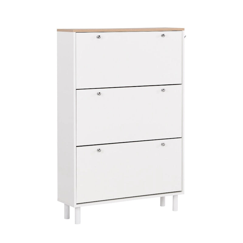 Shoe Cabinet with 3 Flip Drawers,Wood Grain Pattern with 3 Hooks,Free Standing Shoe Rack with Adjustable Panel