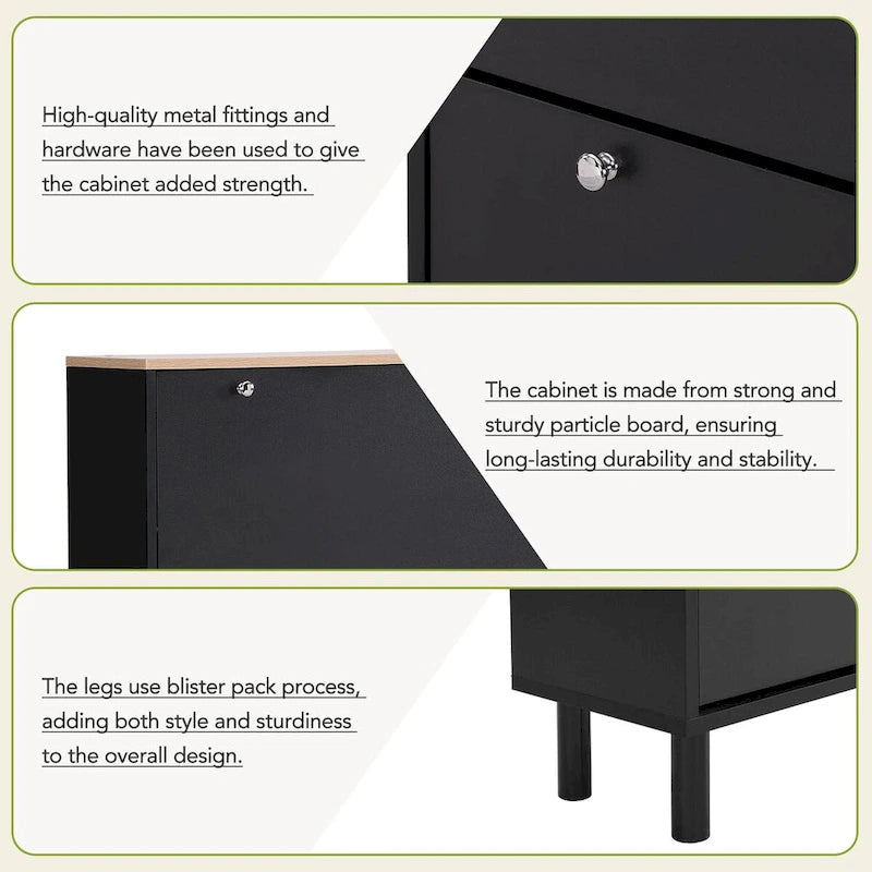 Shoe Cabinet with 3 Flip Drawers,Wood Grain Pattern with 3 Hooks,Free Standing Shoe Rack with Adjustable Panel