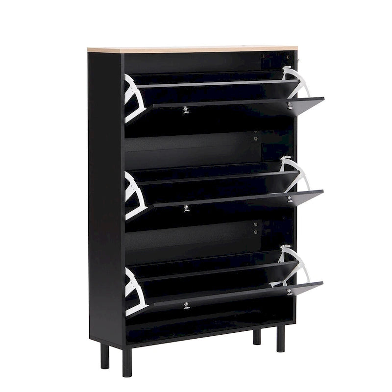 Shoe Cabinet with 3 Flip Drawers,Wood Grain Pattern with 3 Hooks,Free Standing Shoe Rack with Adjustable Panel