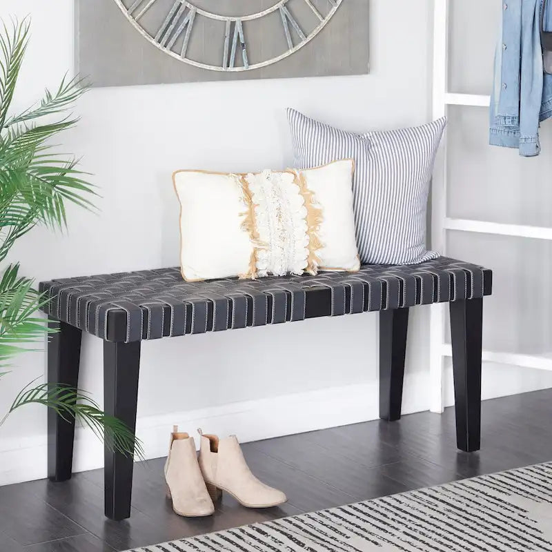 Wood Woven Bench - Black or Brown - Roche River Decor