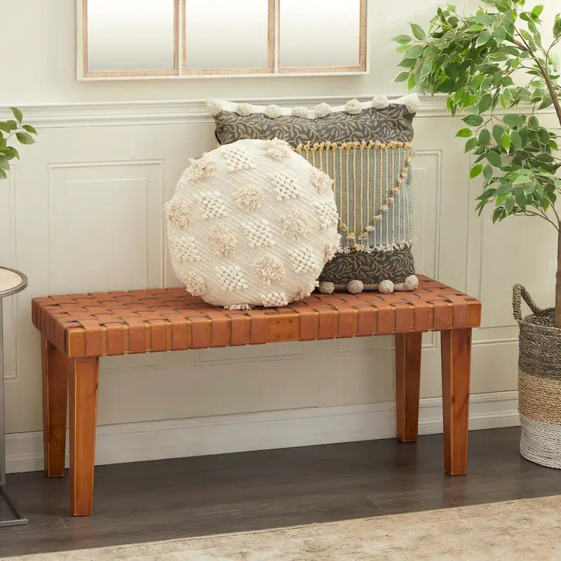 Wood Woven Bench - Black or Brown - Roche River Decor