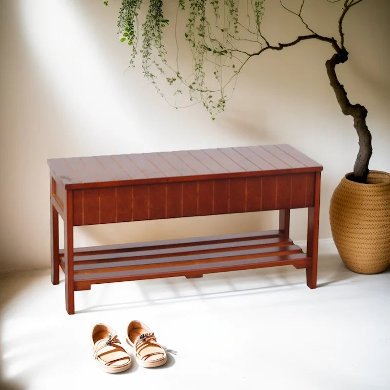 Solid Wood Shoe Bench with Storage