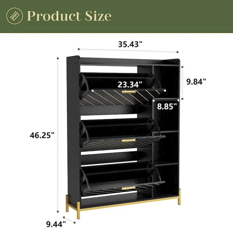 Shoe Cabinet with 3 Flip Drawers & Open Shelves,Modern Entryway Shoe Storage Cabinet Slim, Narrow Hidden Shoe Rack