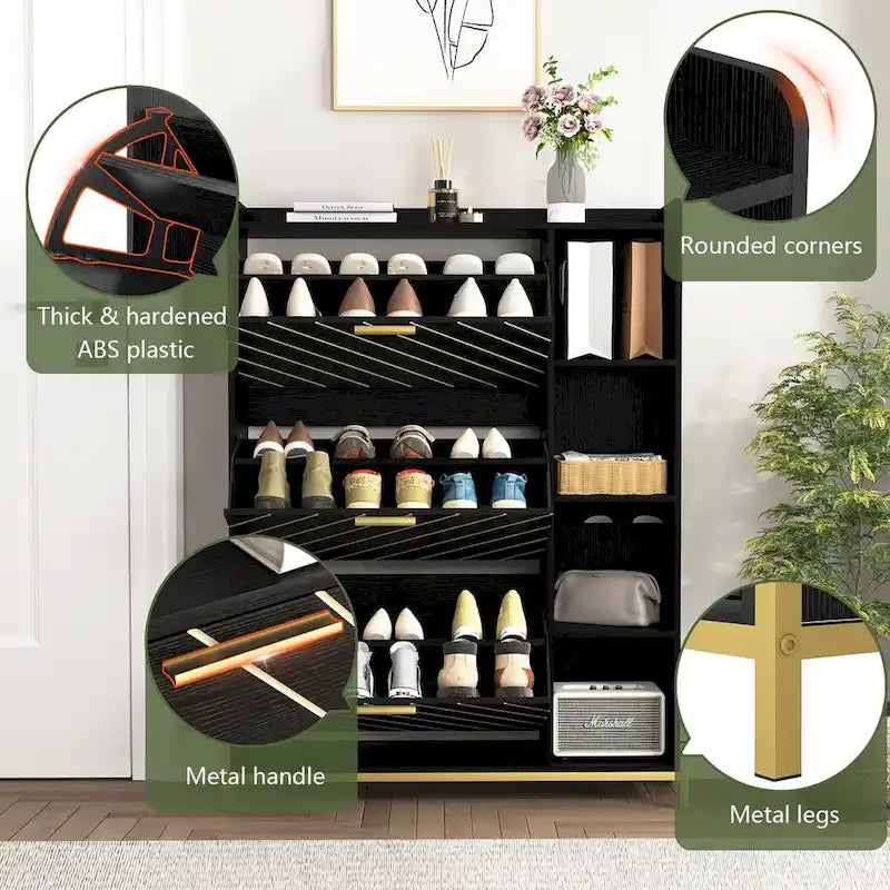 Shoe Cabinet with 3 Flip Drawers & Open Shelves,Modern Entryway Shoe Storage Cabinet Slim, Narrow Hidden Shoe Rack