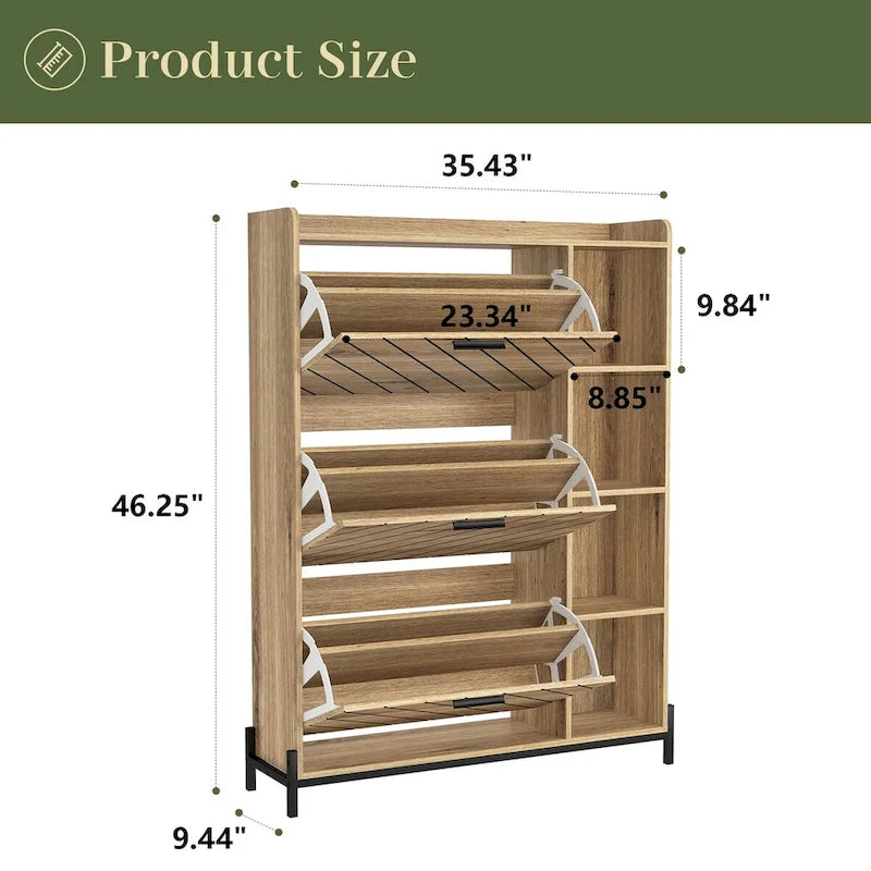 Shoe Cabinet with 3 Flip Drawers & Open Shelves,Modern Entryway Shoe Storage Cabinet Slim, Narrow Hidden Shoe Rack