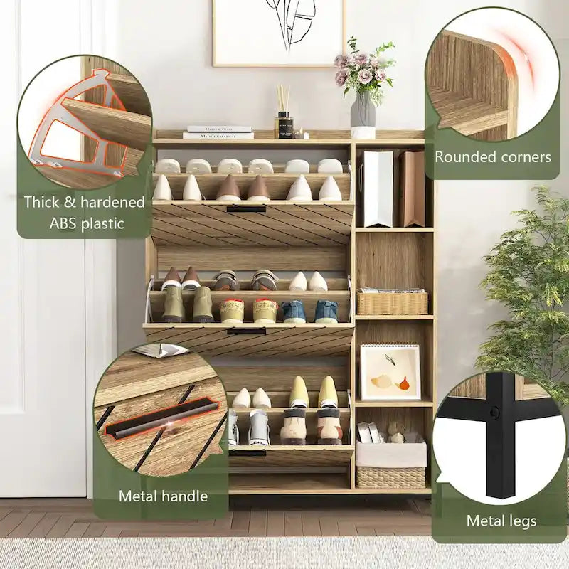 Shoe Cabinet with 3 Flip Drawers & Open Shelves,Modern Entryway Shoe Storage Cabinet Slim, Narrow Hidden Shoe Rack