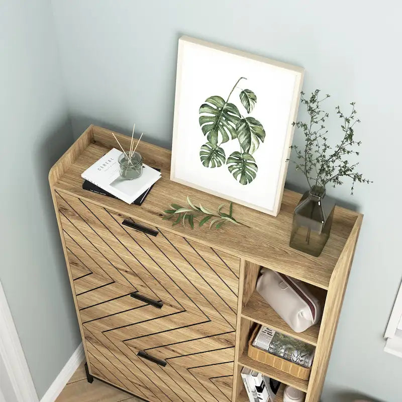 Shoe Cabinet with 3 Flip Drawers & Open Shelves,Modern Entryway Shoe Storage Cabinet Slim, Narrow Hidden Shoe Rack
