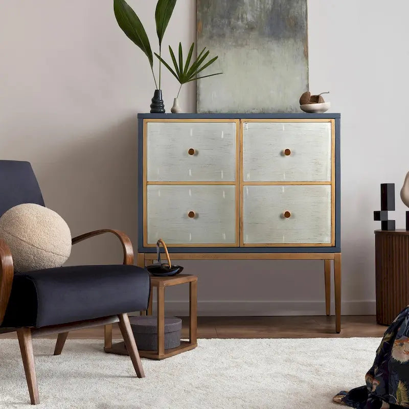 Delcey Mid-century Modern 2-Door Accent Cabinet Sideboard Brushed Brass Storage Shelf for Living/ Dining Room