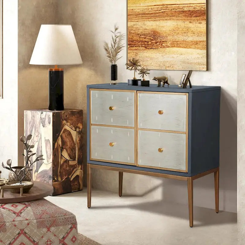 Delcey Mid-century Modern 2-Door Accent Cabinet Sideboard Brushed Brass Storage Shelf for Living/ Dining Room