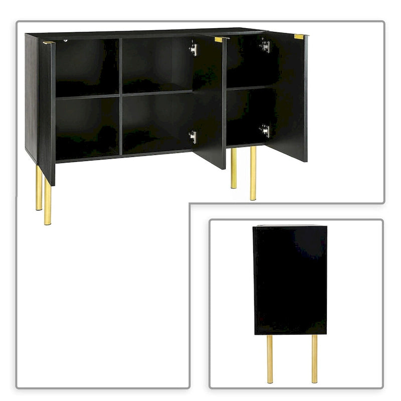 Modern Minimalist Horizontal Sideboard with Gold Metal Legs and Handles
