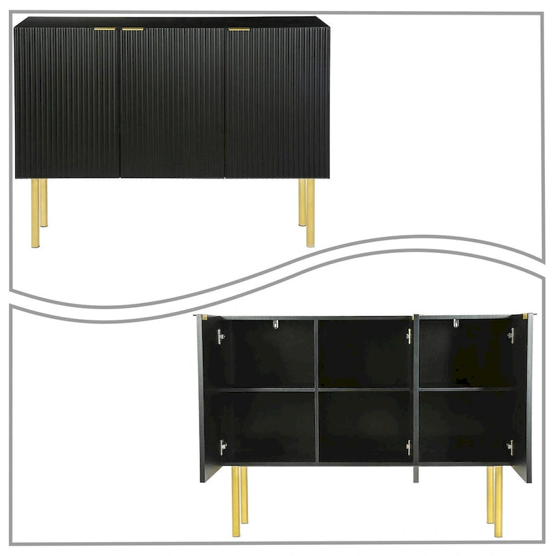 Modern Minimalist Horizontal Sideboard with Gold Metal Legs and Handles
