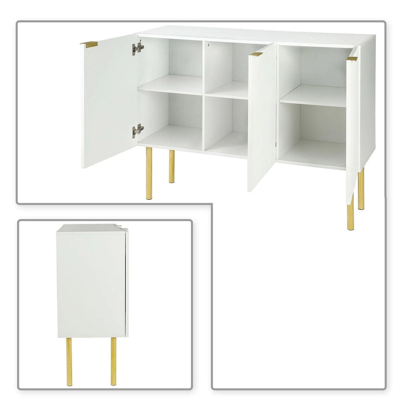 Modern Minimalist Horizontal Sideboard with Gold Metal Legs and Handles