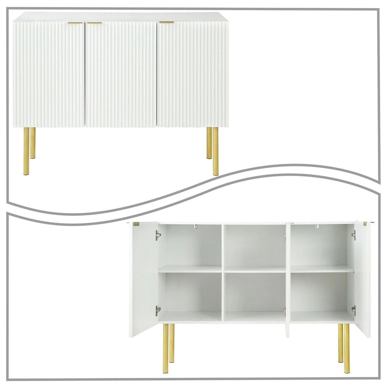 Modern Minimalist Horizontal Sideboard with Gold Metal Legs and Handles