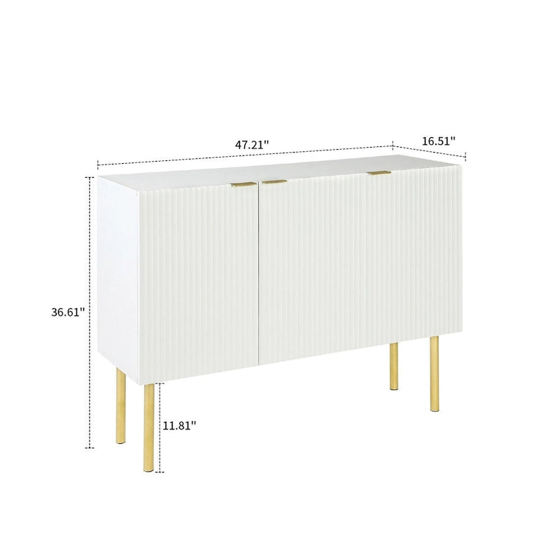 Modern Minimalist Horizontal Sideboard with Gold Metal Legs and Handles