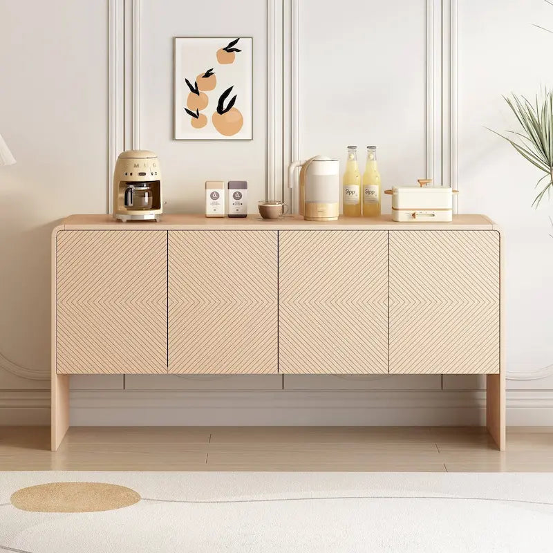 60 Large Storage Cabinet Minimalist Space with 4 Doors Buffet/Sideboard