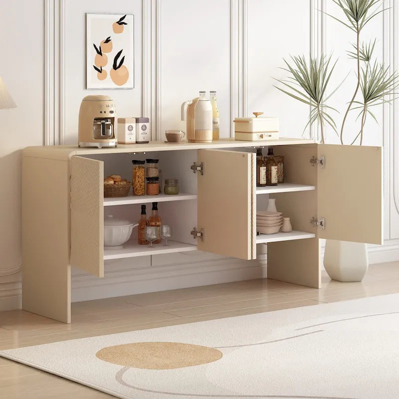 60 Large Storage Cabinet Minimalist Space with 4 Doors Buffet/Sideboard