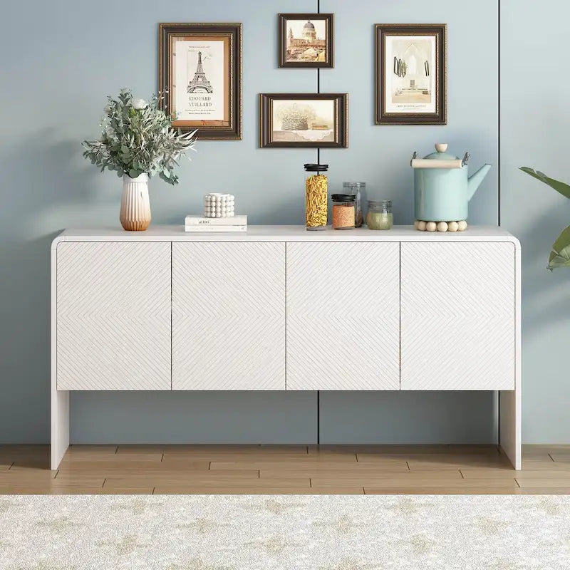 60 Large Storage Cabinet Minimalist Space with 4 Doors Buffet/Sideboard
