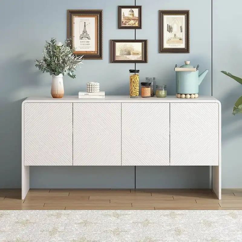 60 Large Storage Cabinet Minimalist Space with 4 Doors Buffet/Sideboard