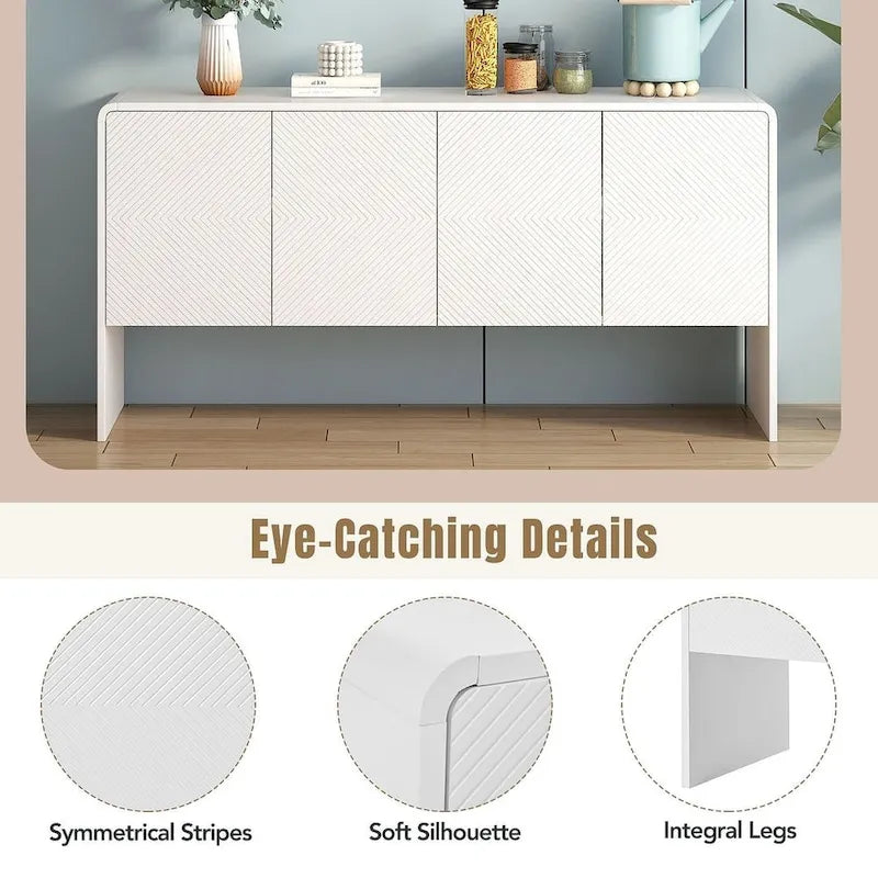 60 Large Storage Cabinet Minimalist Space with 4 Doors Buffet/Sideboard
