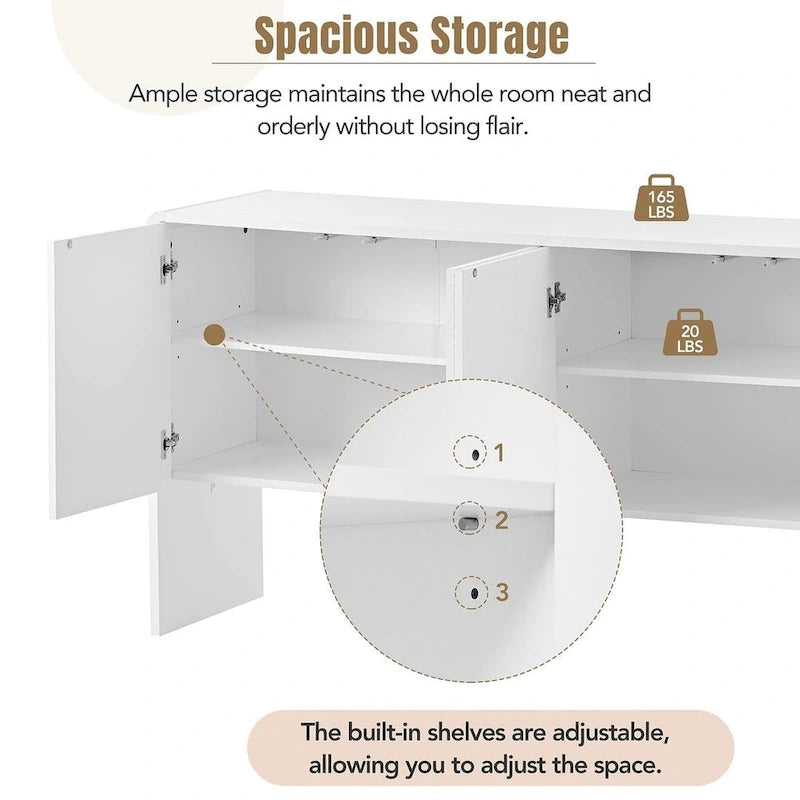 60 Large Storage Cabinet Minimalist Space with 4 Doors Buffet/Sideboard