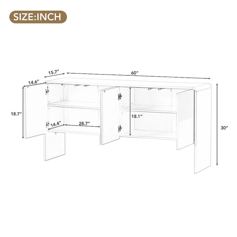 60 Large Storage Cabinet Minimalist Space with 4 Doors Buffet/Sideboard