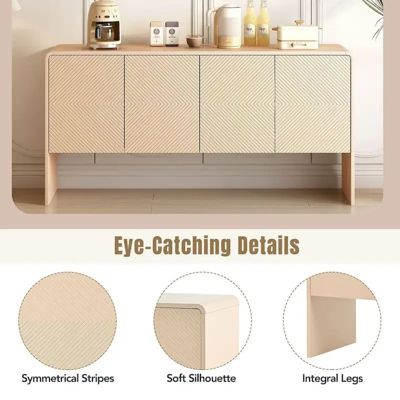 60 Large Storage Cabinet Minimalist Space with 4 Doors Buffet/Sideboard