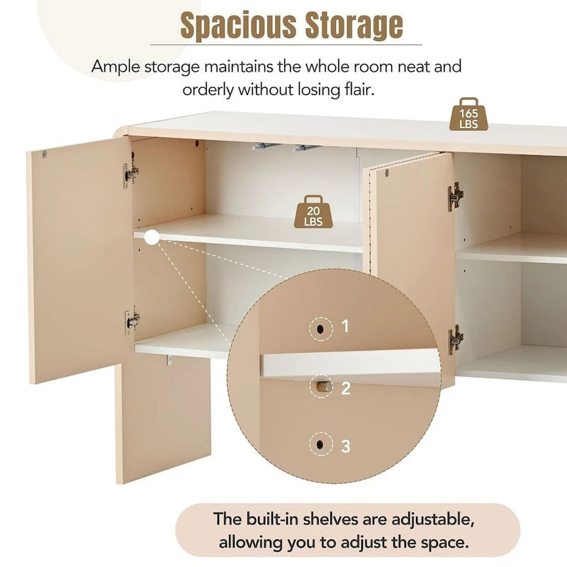 60 Large Storage Cabinet Minimalist Space with 4 Doors Buffet/Sideboard