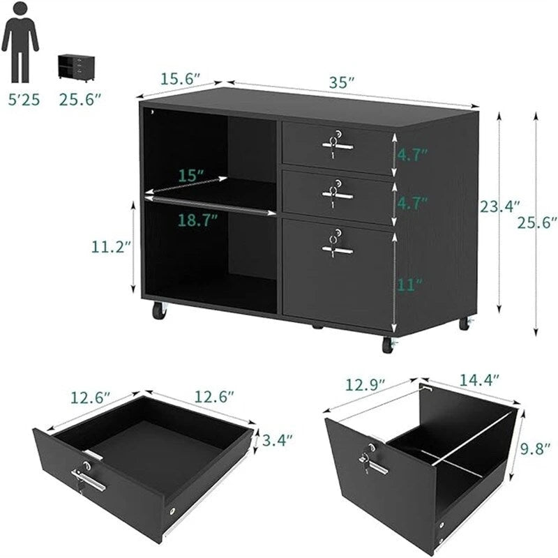 Wood File Cabinet 3 Drawer - 15.6D x 35W x 25.6H