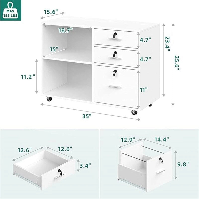 Wood File Cabinet 3 Drawer - 15.6D x 35W x 25.6H