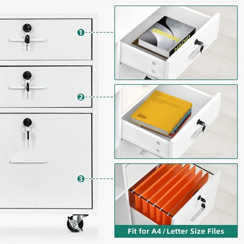 Wood File Cabinet 3 Drawer - 15.6D x 35W x 25.6H