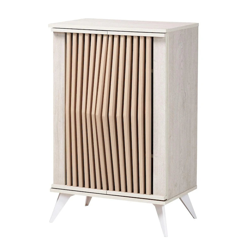 Simona Mid-Century Modern Transitional Light Grey and Brown Wood 2-Door Storage Cabinet
