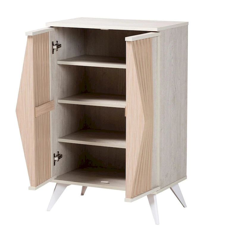 Simona Mid-Century Modern Transitional Light Grey and Brown Wood 2-Door Storage Cabinet