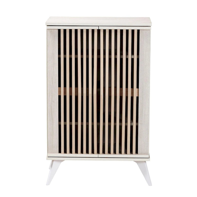 Simona Mid-Century Modern Transitional Light Grey and Brown Wood 2-Door Storage Cabinet