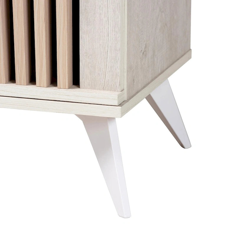 Simona Mid-Century Modern Transitional Light Grey and Brown Wood 2-Door Storage Cabinet